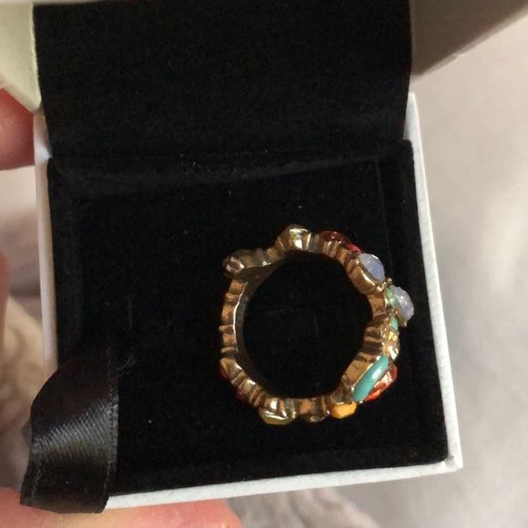 J. Crew multi-colored gold/brass tone with crystals ring, Crew quality ~firm. - Picture 7 of 7